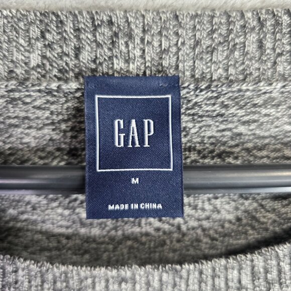 Womens Gap Wool Blend Gray & Black Geometric Sweater Long Sleeve Crewneck M - Picture 2 of 7